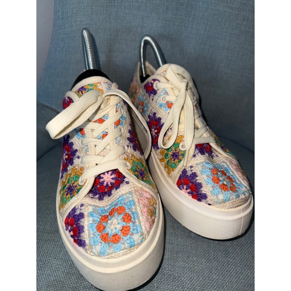 DL 1990 Crochet Granny Square Platform Sneakers Multicolor Boho Shoes Womens 7.5